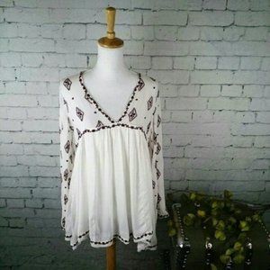 Free People Diamond Embroidered Tunic Top Cream Size Small
